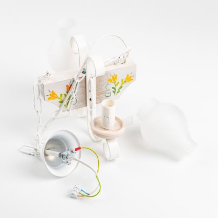 Brilagi - Lampadario a sospensione con catena QUEEN 2xE14/40W/230V faggio/color crema