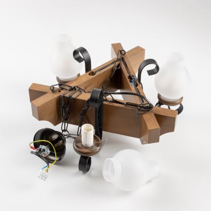 Brilagi - Lampadario a sospensione con catena QUEEN 3xE14/40W/230V faggio/noce