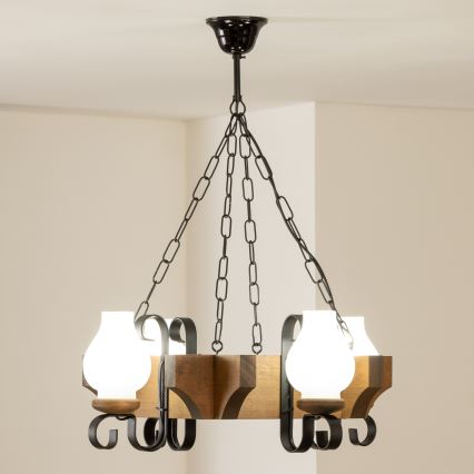 Brilagi - Lampadario a sospensione con catena QUEEN 4xE14/40W/230V faggio