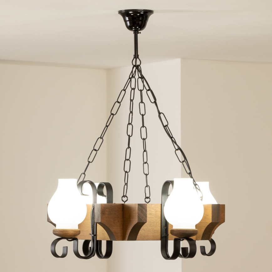 Brilagi - Lampadario a sospensione con catena QUEEN 4xE14/40W/230V faggio