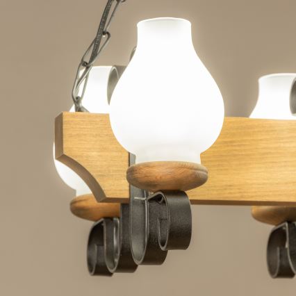 Brilagi - Lampadario a sospensione con catena QUEEN 4xE14/40W/230V faggio