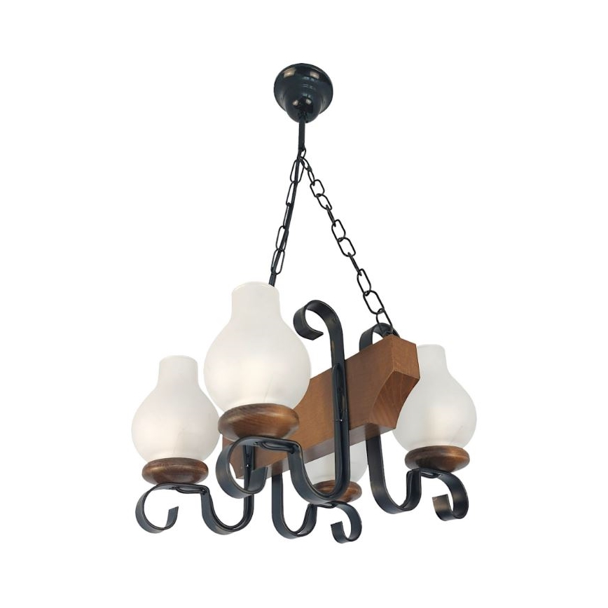 Brilagi - Lampadario a sospensione con catena QUEEN 4xE14/40W/230V faggio/noce