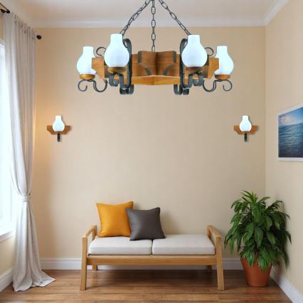 Brilagi - Lampadario a sospensione con catena QUEEN 6xE14/40W/230V faggio