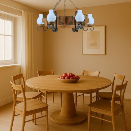 Brilagi - Lampadario a sospensione con catena QUEEN 6xE14/40W/230V faggio