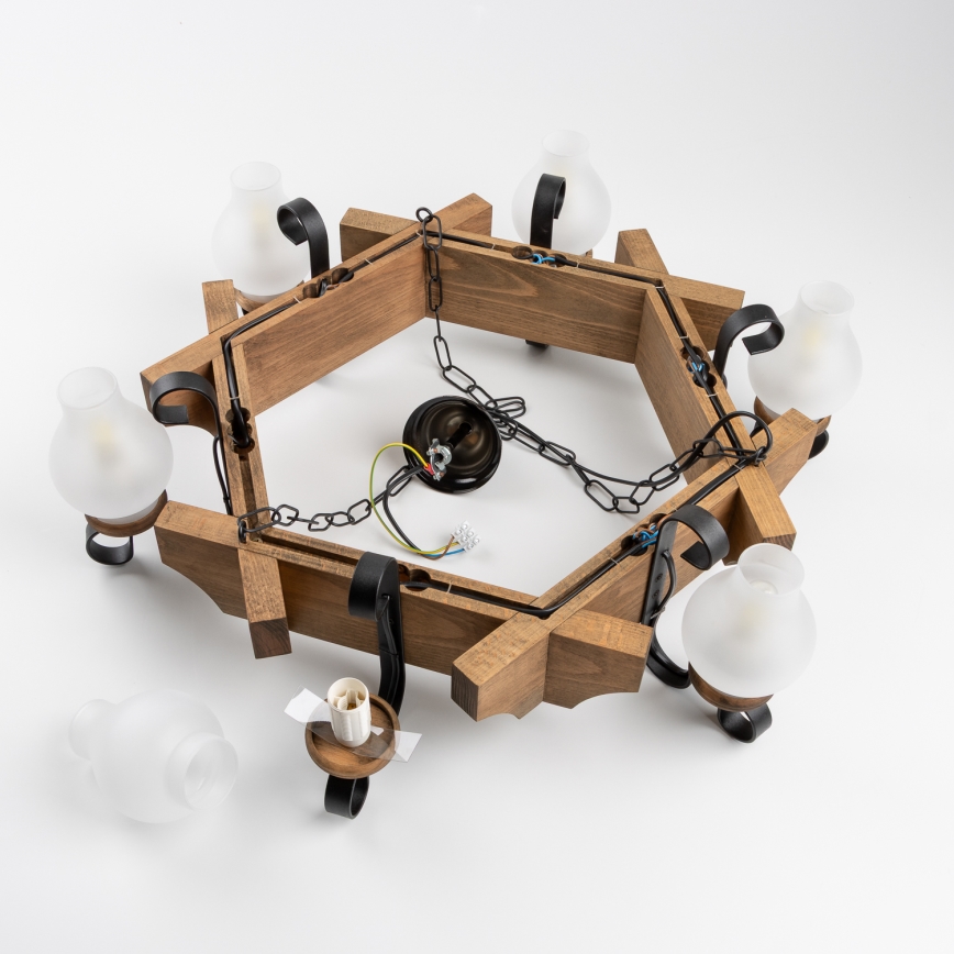 Brilagi - Lampadario a sospensione con catena QUEEN 6xE14/40W/230V faggio