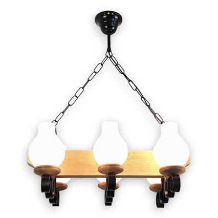 Brilagi - Lampadario a sospensione con catena QUEEN 6xE14/40W/230V faggio