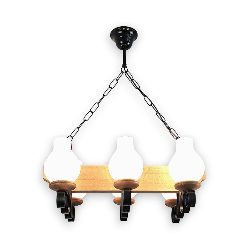 Brilagi - Lampadario a sospensione con catena QUEEN 6xE14/40W/230V faggio
