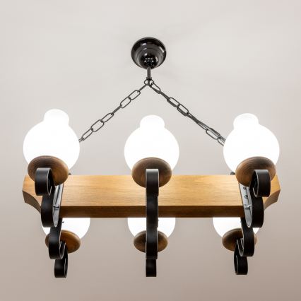 Brilagi - Lampadario a sospensione con catena QUEEN 6xE14/40W/230V faggio