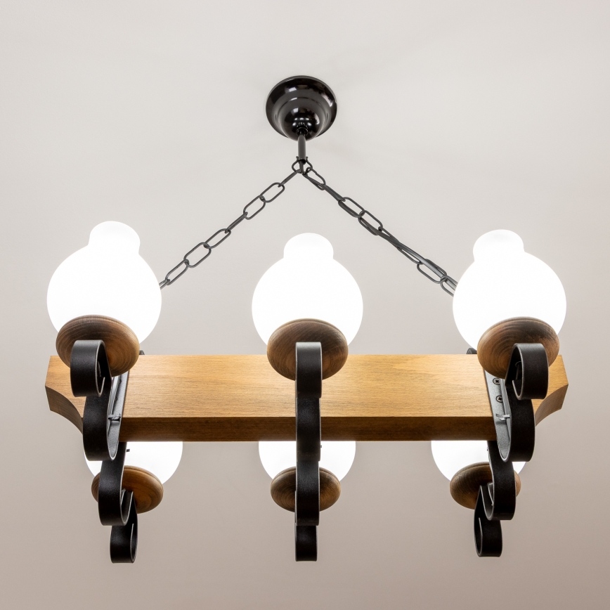 Brilagi - Lampadario a sospensione con catena QUEEN 6xE14/40W/230V faggio