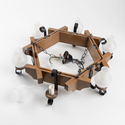 Brilagi - Lampadario a sospensione con catena QUEEN 6xE14/40W/230V faggio/noce