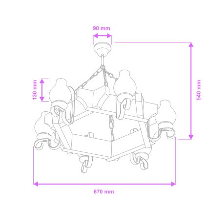 Brilagi - Lampadario a sospensione con catena QUEEN 6xE14/40W/230V faggio/noce