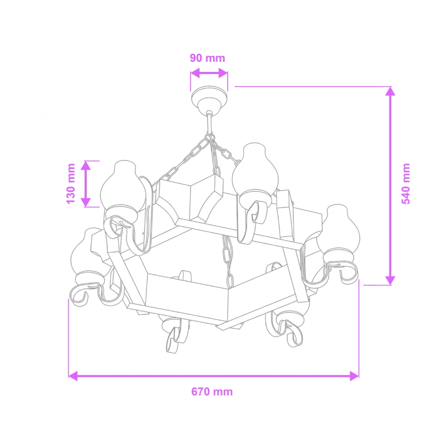 Brilagi - Lampadario a sospensione con catena QUEEN 6xE14/40W/230V faggio/noce