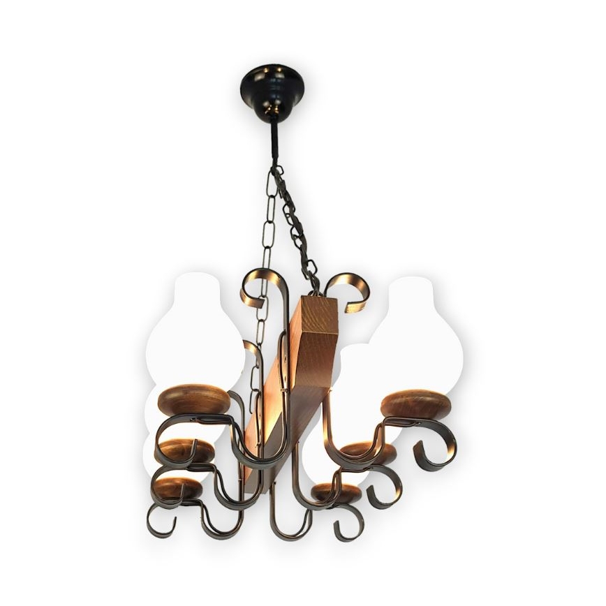 Brilagi - Lampadario a sospensione con catena QUEEN 6xE14/40W/230V faggio/noce
