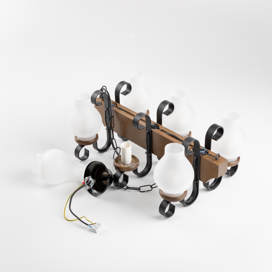 Brilagi - Lampadario a sospensione con catena QUEEN 6xE14/40W/230V faggio/noce