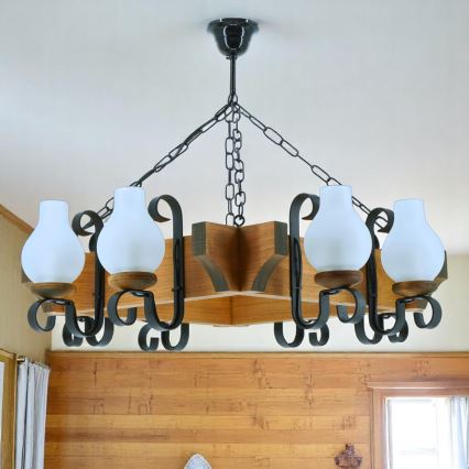 Brilagi - Lampadario a sospensione con catena QUEEN 8xE14/40W/230V faggio