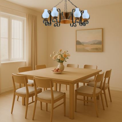 Brilagi - Lampadario a sospensione con catena QUEEN 8xE14/40W/230V faggio