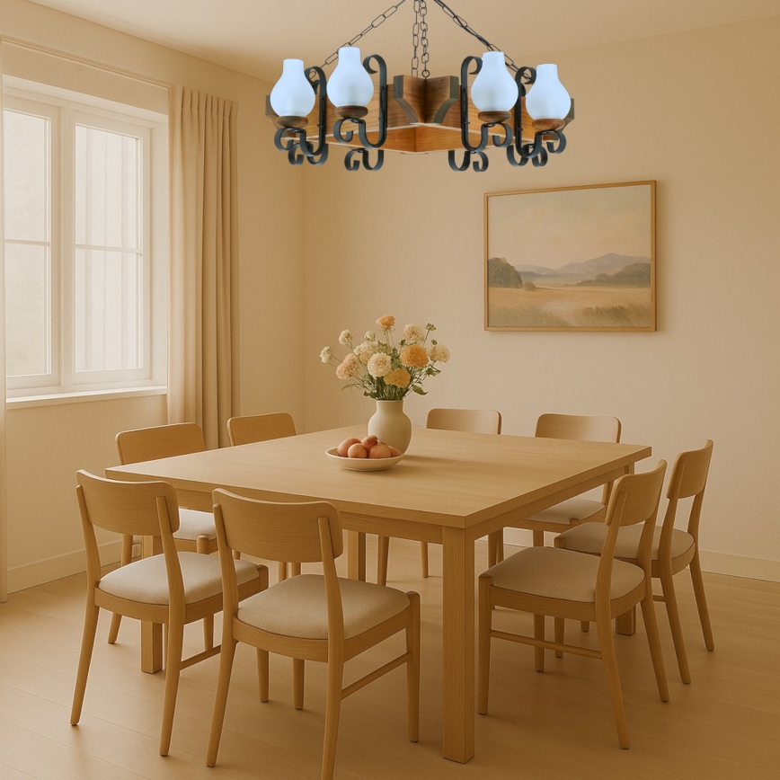 Brilagi - Lampadario a sospensione con catena QUEEN 8xE14/40W/230V faggio