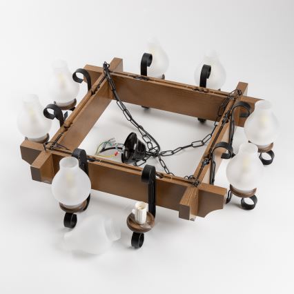 Brilagi - Lampadario a sospensione con catena QUEEN 8xE14/40W/230V faggio/noce