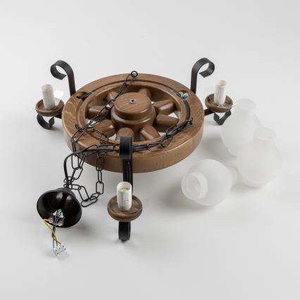 Brilagi - Lampadario a sospensione con catena ROATA 3xE14/40W/230V faggio/noce