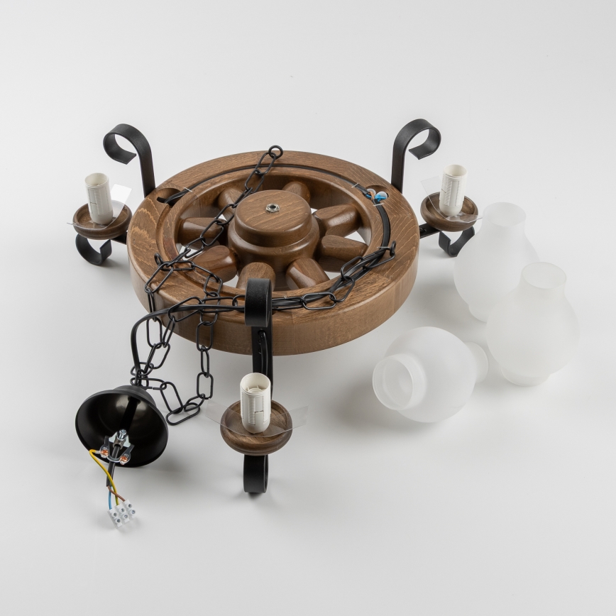 Brilagi - Lampadario a sospensione con catena ROATA 3xE14/40W/230V faggio/noce