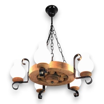 Brilagi - Lampadario a sospensione con catena ROATA 5xE14/40W/230V faggio