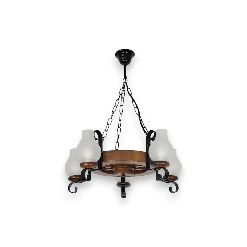Brilagi - Lampadario a sospensione con catena ROATA 5xE14/40W/230V faggio/noce