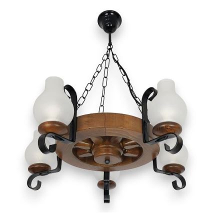 Brilagi - Lampadario a sospensione con catena ROATA 5xE14/40W/230V faggio/noce
