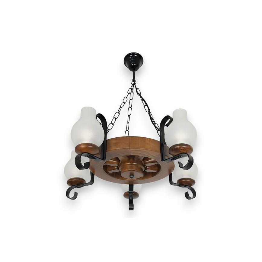 Brilagi - Lampadario a sospensione con catena ROATA 5xE14/40W/230V faggio/noce