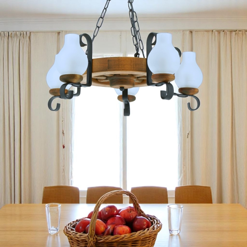 Brilagi - Lampadario a sospensione con catena ROATA 5xE14/40W/230V Ø 50 cm in faggio