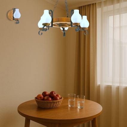 Brilagi - Lampadario a sospensione con catena ROATA 5xE14/40W/230V Ø 50 cm in faggio