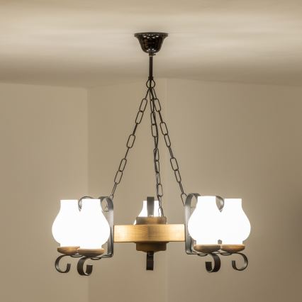 Brilagi - Lampadario a sospensione con catena ROATA 5xE14/40W/230V Ø 50 cm in faggio