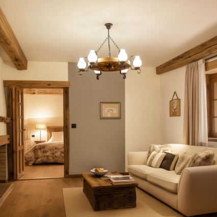 Brilagi - Lampadario a sospensione con catena ROATA 6xE14/40W/230V diam. 70 cm faggio