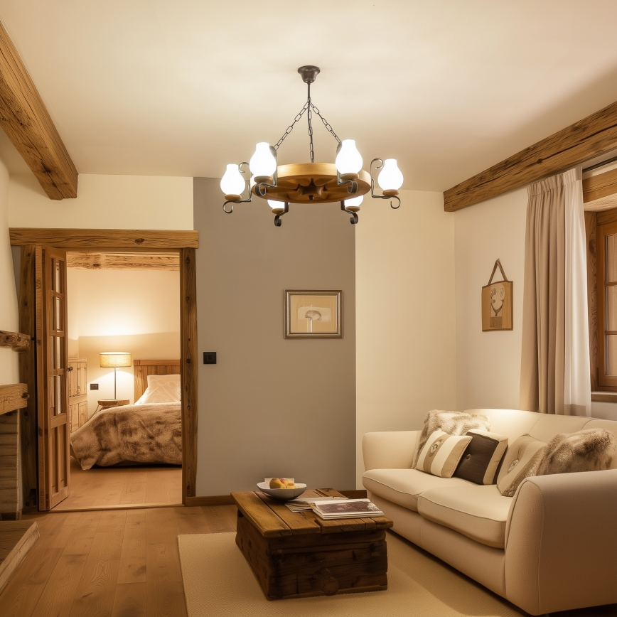 Brilagi - Lampadario a sospensione con catena ROATA 6xE14/40W/230V diam. 70 cm faggio