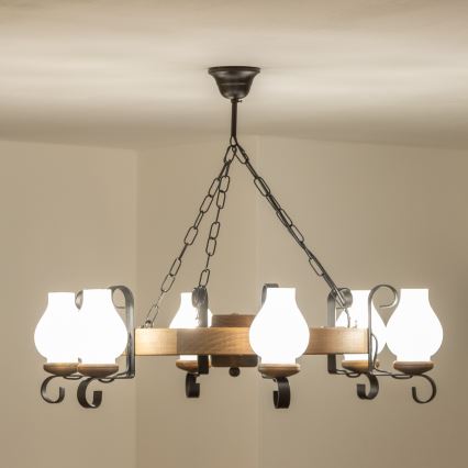 Brilagi - Lampadario a sospensione con catena ROATA 6xE14/40W/230V diam. 70 cm faggio