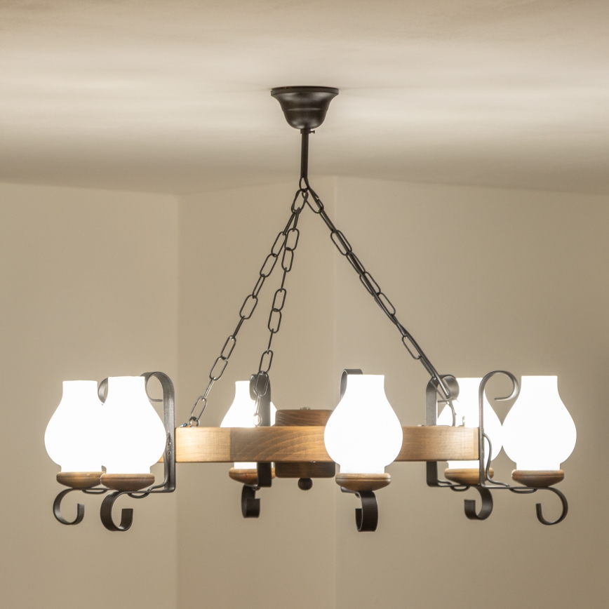 Brilagi - Lampadario a sospensione con catena ROATA 6xE14/40W/230V diam. 70 cm faggio