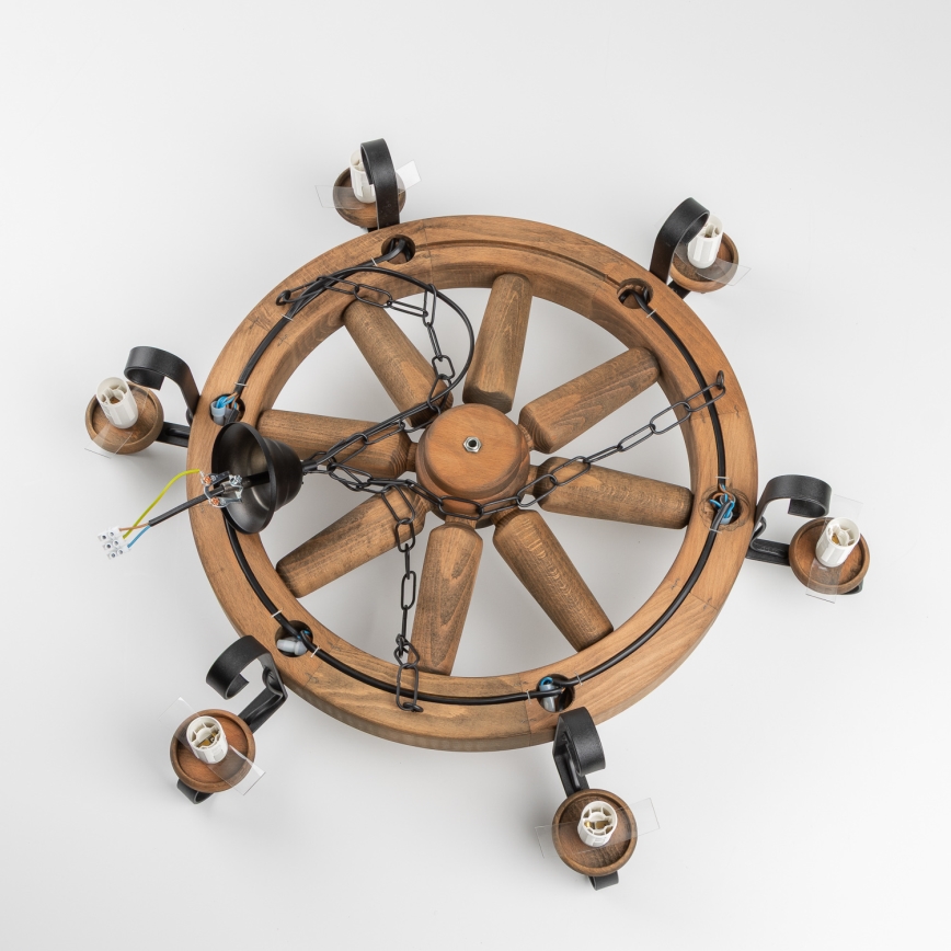 Brilagi - Lampadario a sospensione con catena ROATA 6xE14/40W/230V diam. 70 cm faggio