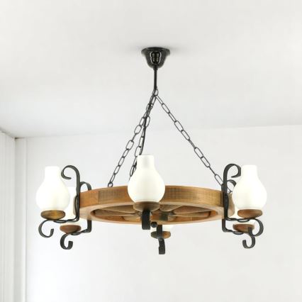 Brilagi - Lampadario a sospensione con catena ROATA 6xE14/40W/230V faggio