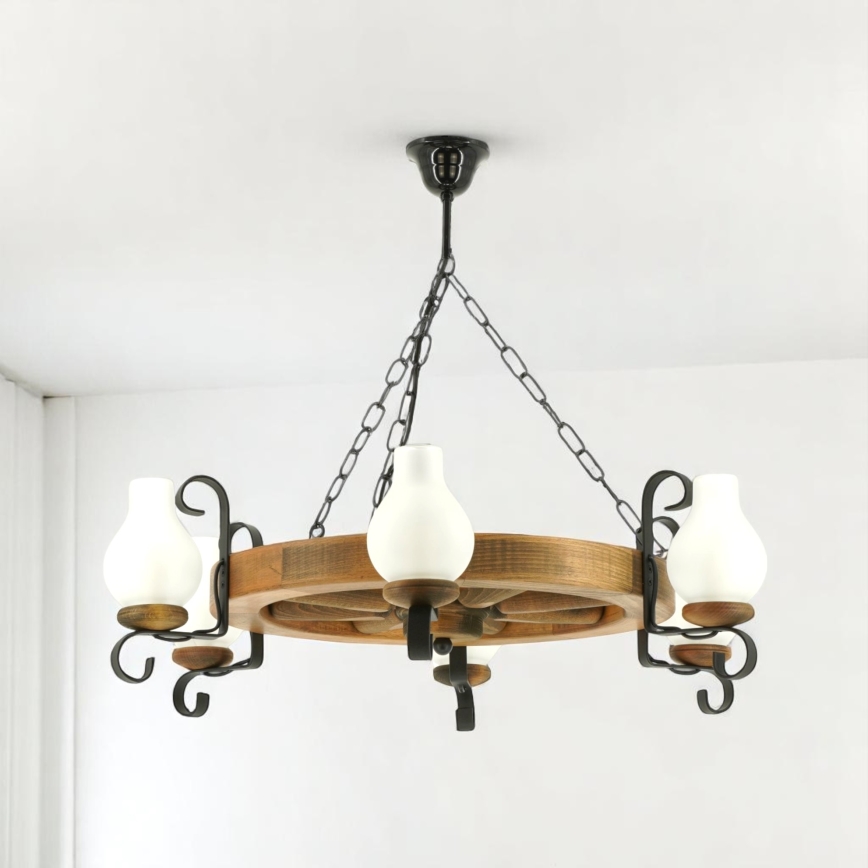 Brilagi - Lampadario a sospensione con catena ROATA 6xE14/40W/230V faggio