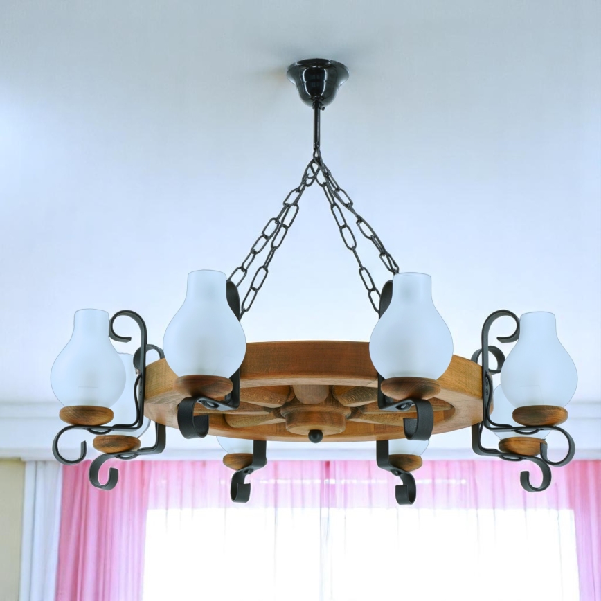 Brilagi - Lampadario a sospensione con catena ROATA 8xE14/40W/230V faggio