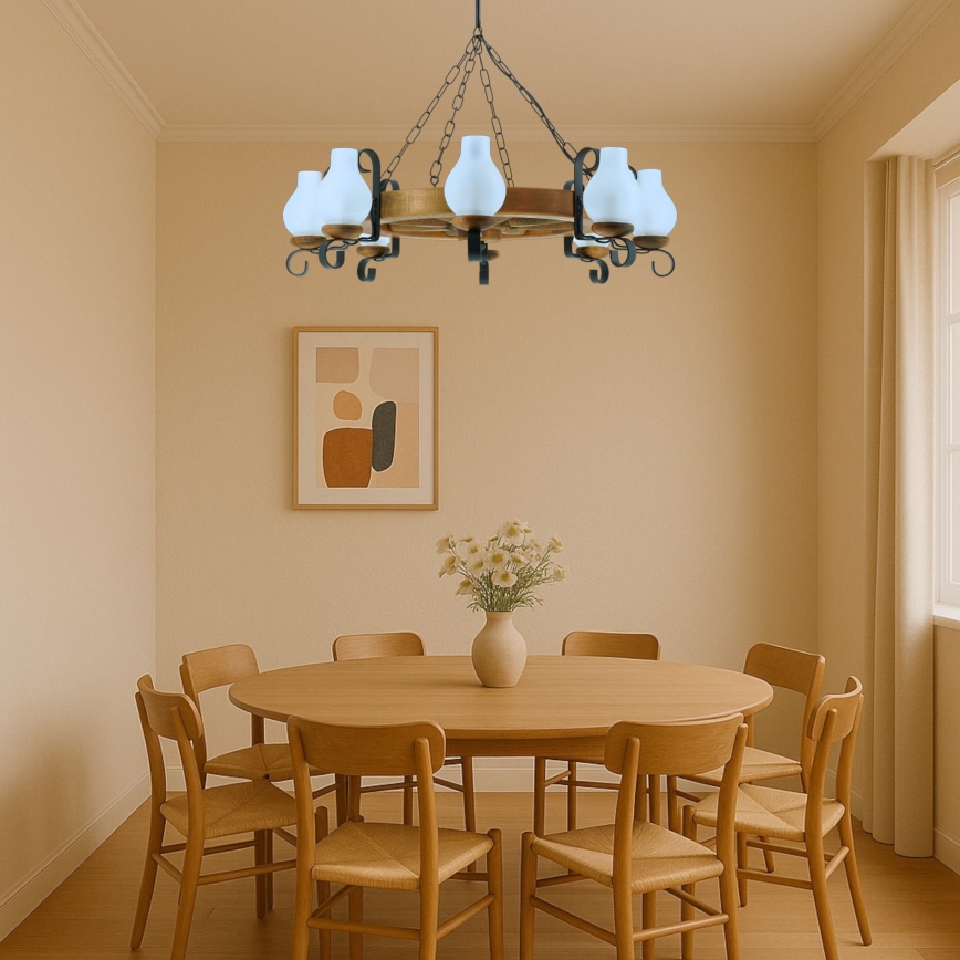 Brilagi - Lampadario a sospensione con catena ROATA 8xE14/40W/230V faggio