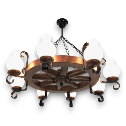 Brilagi - Lampadario a sospensione con catena ROATA 8xE14/40W/230V faggio/noce