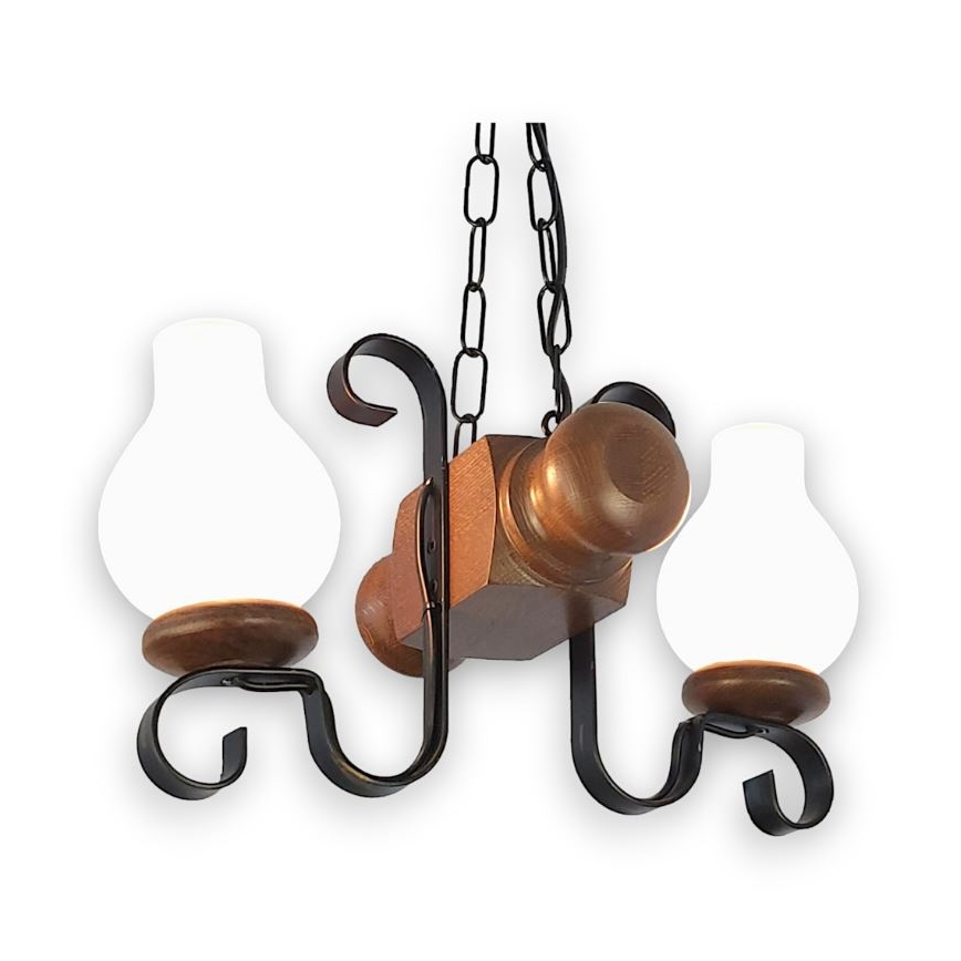 Brilagi - Lampadario a sospensione con catena RUSTIC 2xE14/40W/230V faggio/noce
