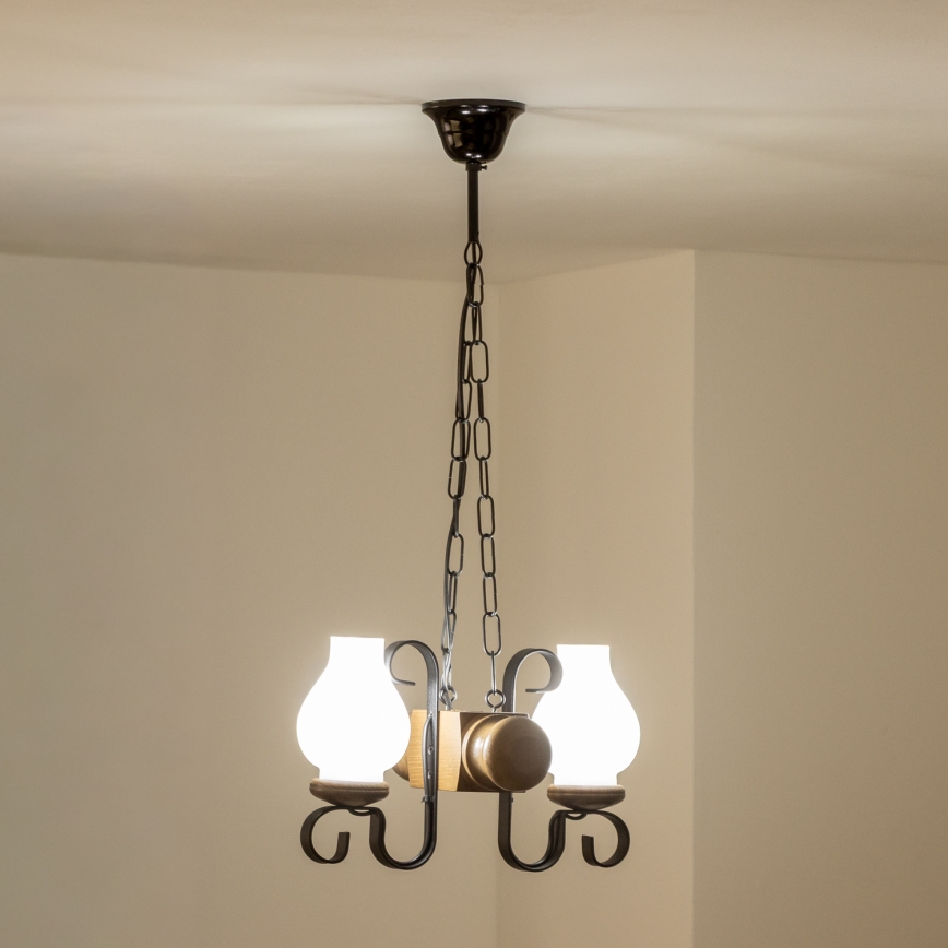 Brilagi - Lampadario a sospensione con catena RUSTIC 2xE14/40W/230V faggio/noce