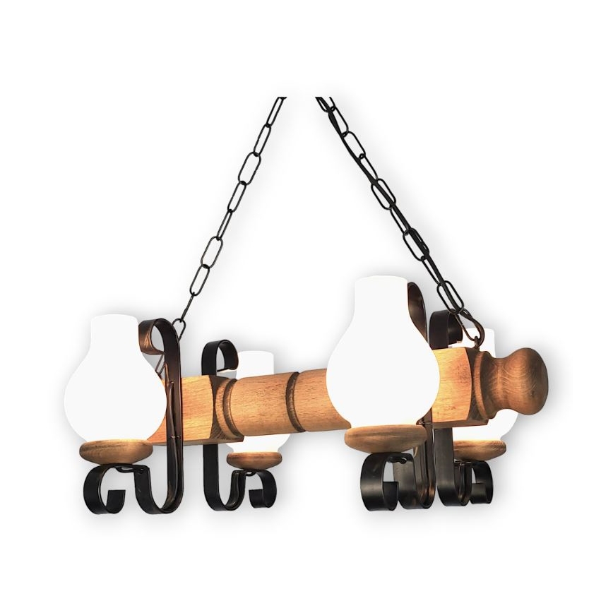 Brilagi - Lampadario a sospensione con catena RUSTIC 4xE14/40W/230V faggio