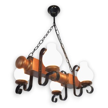 Brilagi - Lampadario a sospensione con catena RUSTIC 4xE14/40W/230V faggio/noce