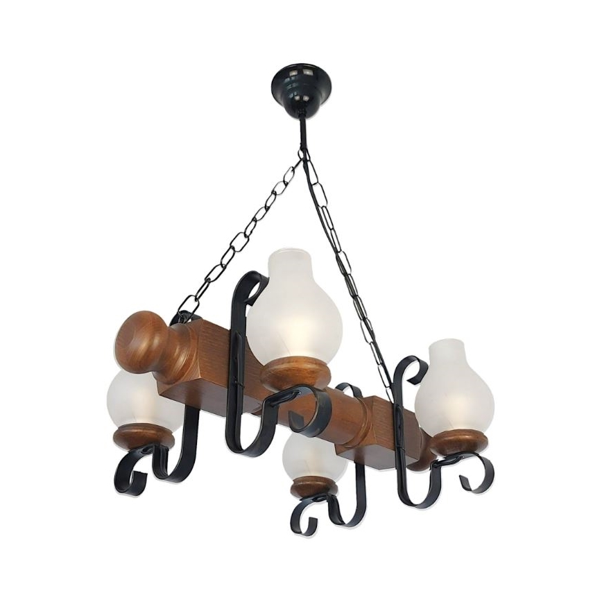 Brilagi - Lampadario a sospensione con catena RUSTIC 4xE14/40W/230V faggio/noce