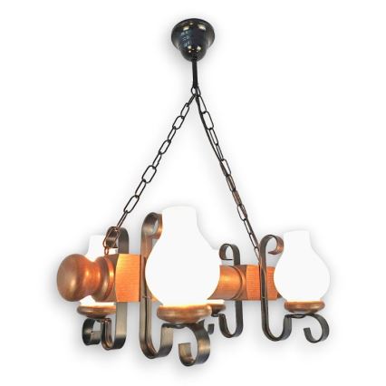 Brilagi - Lampadario a sospensione con catena RUSTIC 4xE14/40W/230V faggio/noce