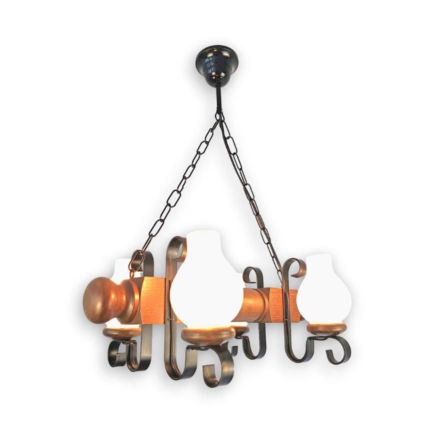 Brilagi - Lampadario a sospensione con catena RUSTIC 4xE14/40W/230V faggio/noce