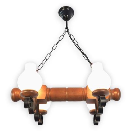 Brilagi - Lampadario a sospensione con catena RUSTIC 4xE14/40W/230V faggio/noce