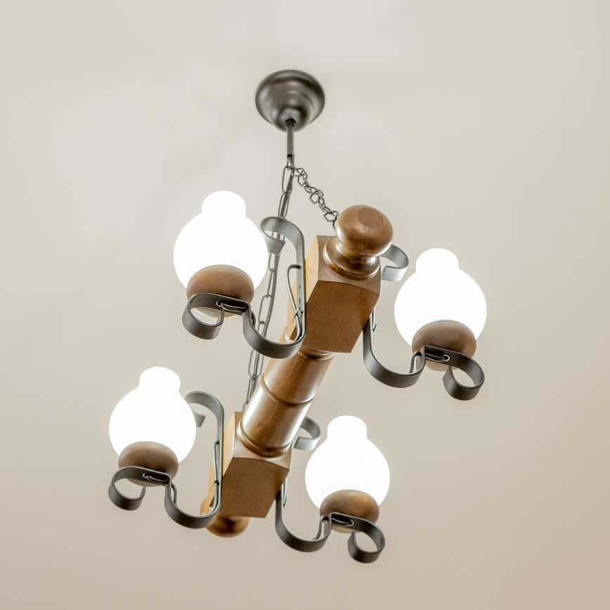 Brilagi - Lampadario a sospensione con catena RUSTIC 4xE14/40W/230V faggio/noce